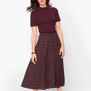 Talbots Dotty Bows Midi Skirt Burgundy Size 0